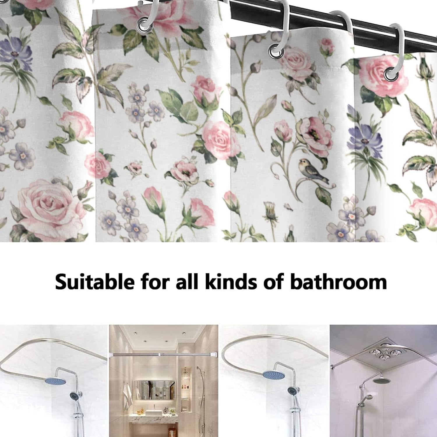 Retro Flower Vintage Rose Floral Shower Curtain Wildflowers Washable Waterproof Fabric Bath Curtains Set for Bathroom with 12 Hooks Decor Art - 72"X72"