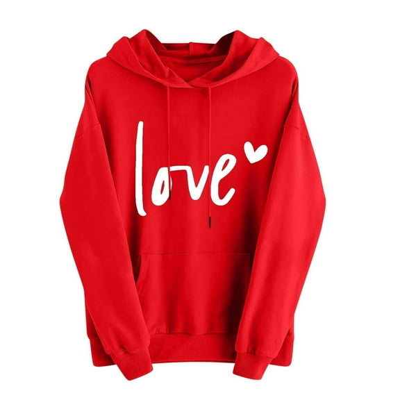 Yhkghxis Heart Hoodies for Women Valentine's Day Drawstring Long Sleeve Sweatshirts Cute Holiday Pullover Tops with Pockets