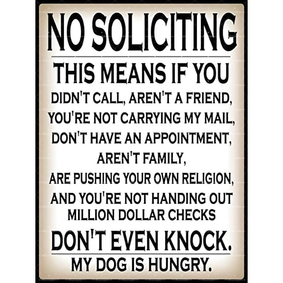Rustic Funny No Soliciting Metal Sign Do Not Knock Dog Joke Plaque 12x8 Inch Wall Decor for Home Porch or Office