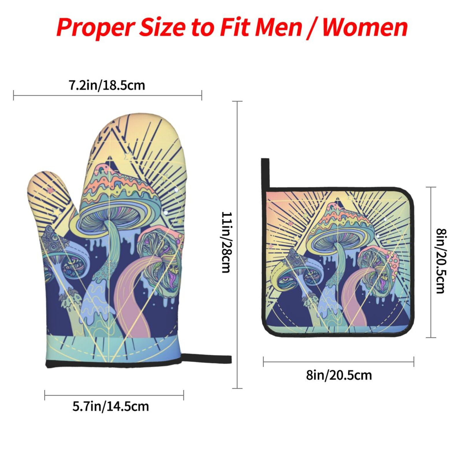 Magic Mushrooms Geometry Psychedelic 4Pcs Oven Mitts and Pot Holders Sets Oven Kitchen Gloves Hot Pads for Cooking BBQ Baking Grilling