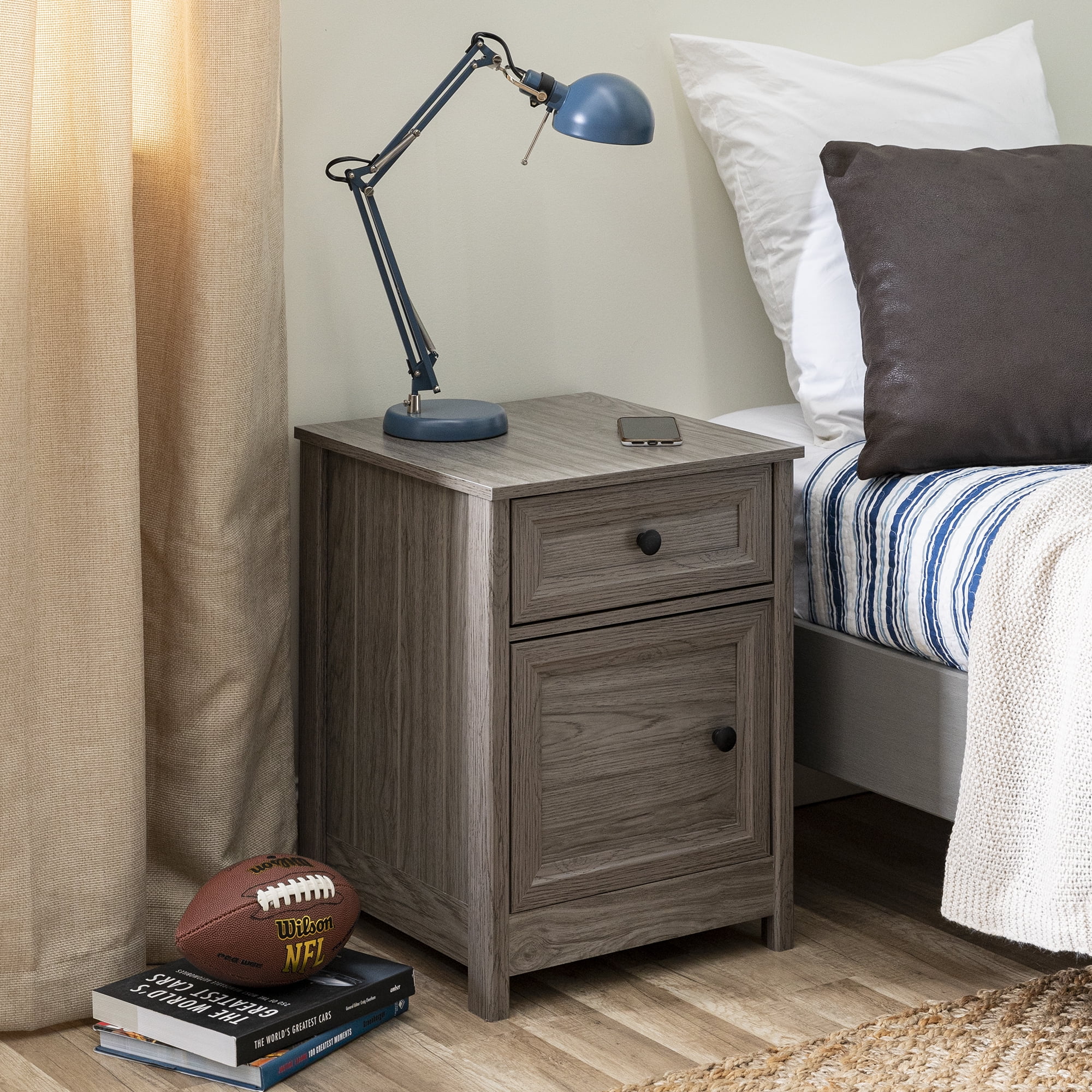 Manor Park Classic Single Drawer Grooved Nightstand, Slate Grey