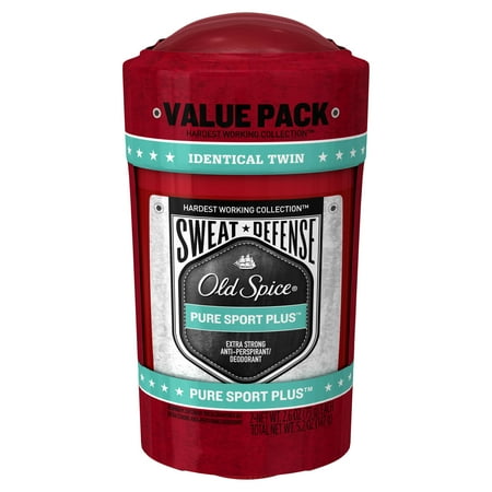 Old Spice Hardest Working Collection Sweat Defense Anti-Perspirant Pure Sport Plus Twin Pack 2.6 oz