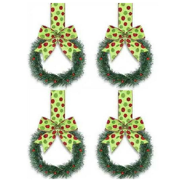 4PCS Christmas Mini Cabinet Wreaths, Kitchen Cabinet Wreaths with Ribbon Red Berry, Mini Christmas Wreath Small Window Wreath for Window Door Farmhouse Christmas Party Decorations