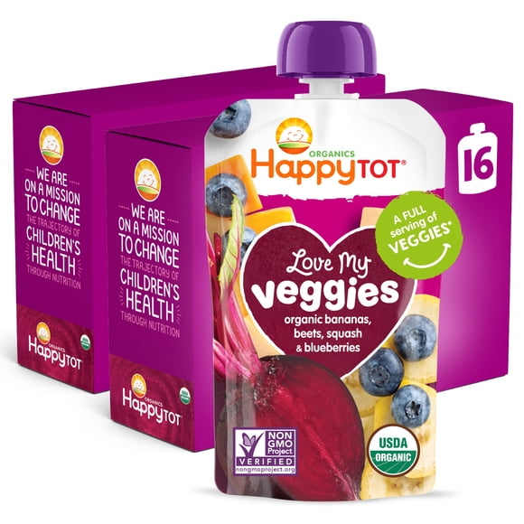 Bolsitas de comida para bebés HAPPYTOT Stage 4 Love My Veggies 125 ml x 16