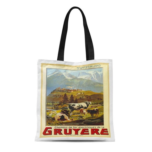POGLIP Canvas Tote Bag Retro Gruyere Vintage Travel Classic Switzerland Reusable Handbag Shoulder Grocery Shopping Bags