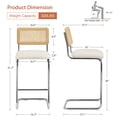 thumbnail image 3 of Zesthouse 30" Rattan Bar Stools Set of 2, Boucle Upholstered Barstools with Cane Back and Chrome Legs, Mid Century Counter Height Bar Stools for Kitchen Island, White, 3 of 10