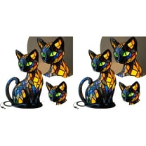 2PCS Cat Themed Night Light - Stained Resin LED Pet Lover Lamp, Cute Animal Decor for Bedroom, Vintage Style Table Lamp for Cat Owners and Home Decorations