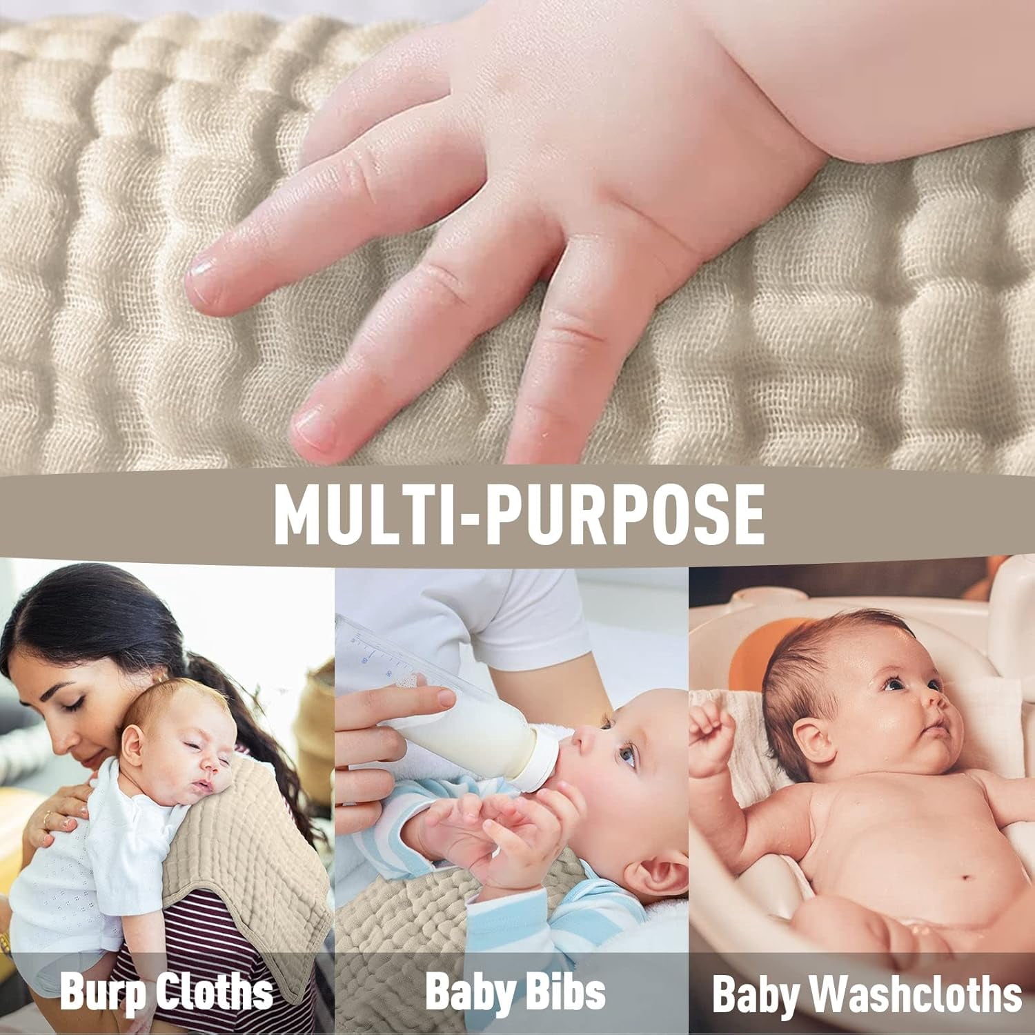 Yoofoss Muslin Burp Cloths for Baby 10 Pack 100% Organic Cotton Baby Washcloths for Boys Girls Large 20''X10'' Super Soft and Absorbent Apricot White