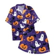 thumbnail image 3 of Girls Halloween Pajamas Set Ghost Pumpkin Print Girls Silk Pjs Short Sleeve Button Down Top Shorts Set Kids Boys Pajamas Size 4T, 3 of 4