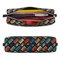 Pofeuu Retro Tape Print Leather Pencil Case, Leather Pencil Pouch Large
