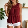 thumbnail image 2 of Ecqkame Tank Tops for Women Solid Color Round Neck Tiered Ruffle Sleeveless Shirts Summer Lightweight Daily Versatile Blouses Red L, 2 of 9