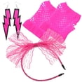 thumbnail image 4 of KAKOWELY Diadema de encaje de los 80, pendientes de neón, guantes de rejilla sin dedos para fiesta de los 80 (rosa), 4 of 5