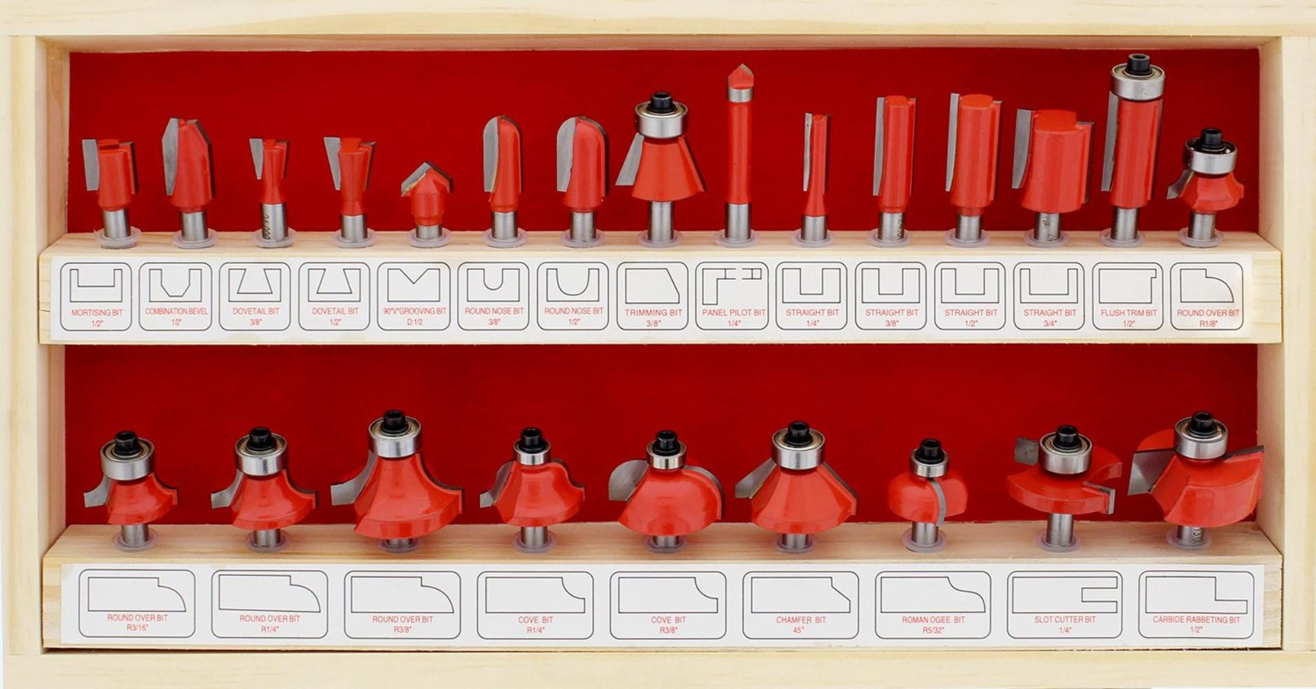 for Beginners to Commercial Users 24 Piece Router Set 1/4” Inch Shanks ABN Tungsten Carbide Router Bit Set 