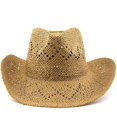 thumbnail image 4 of Summer Sun Hat for Women And Men Solid Color Western Cowboy Hat Hollowed Out Beach Straw Hat, 4 of 6