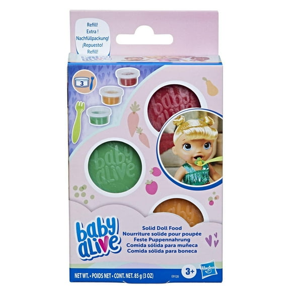 Baby Alive Solid Doll Food Refill, Includes 3 Doll Foods, 1 Fork, Toy Accessories for Kids Ages 3 Years Old and Up