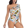thumbnail image 3 of Gaeub Insects and Flowers Women's One Shoulder Ruffle Tummy Control Swimwear for Swimming Surfing Beach Party - Large, 3 of 8