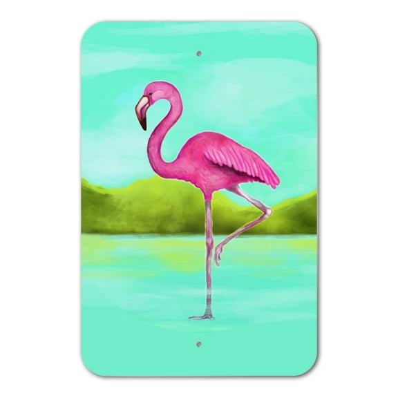 Pink Flamingo in Water Home Business Office Sign - Plastic - 18" x 12" (45.7cm x 30.5cm)