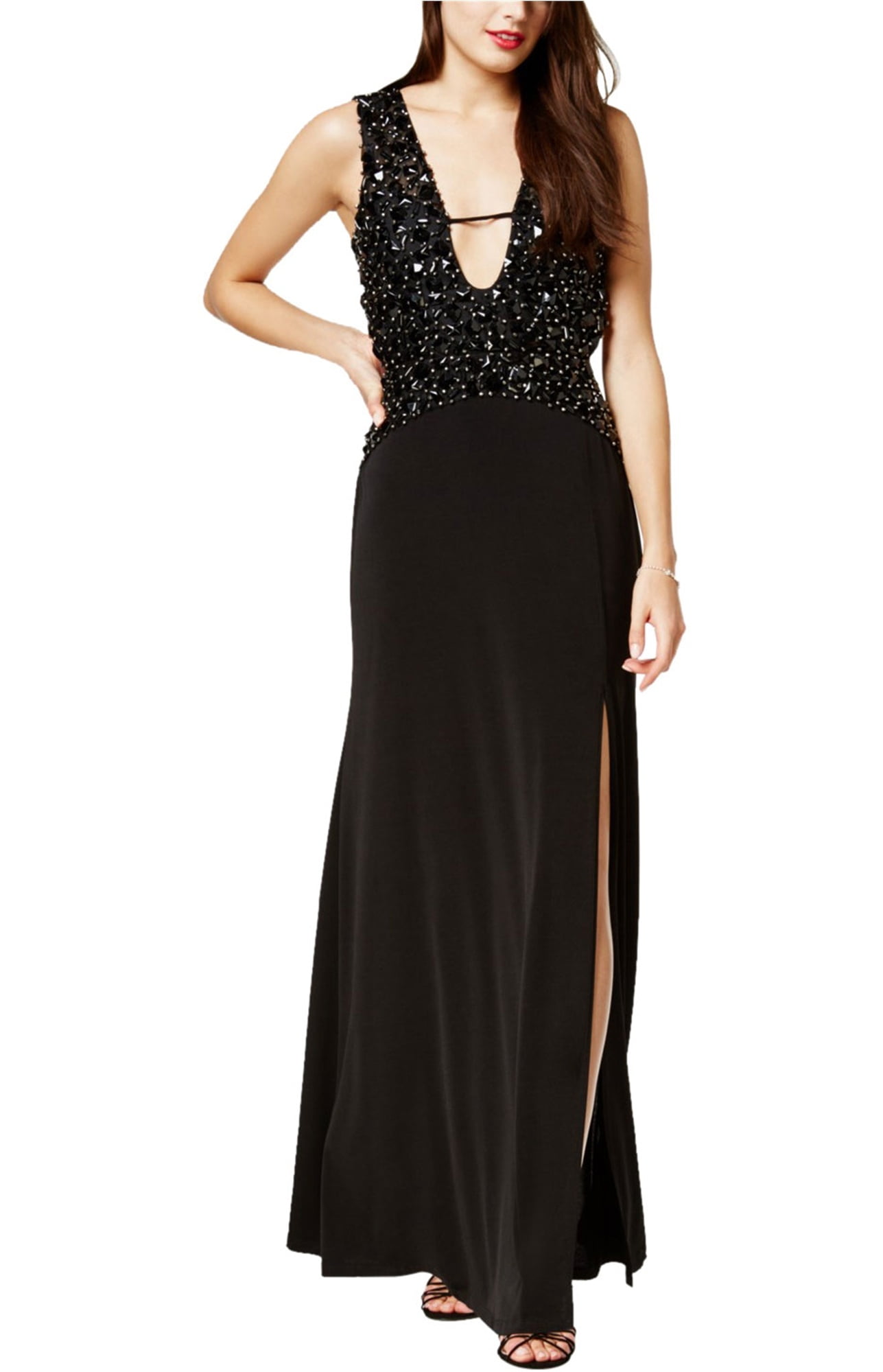 As U Wish Womens Beaded Plunge Gown Dress blk 7 Juniors Walmart