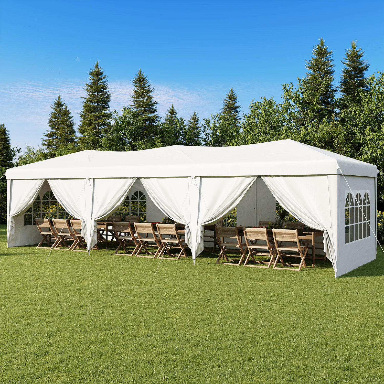 BaPiPro 10'x30' Pop up Canopy Tent, Folding Outdoor Party Event Tent with 8 Removable Sidewalls, 5 Windows, Portable Instant Shelter Canopy Gazebo, White