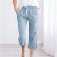 thumbnail image 2 of Women's Casual Solid Color Elastic Waist Drawstring Cotton Linen Capri Pants with Side Pocket, Comfort Fit, Versatile Wear, 2 of 5
