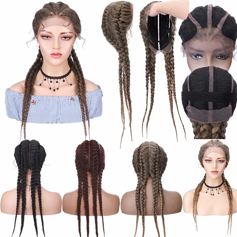 26 Inches Synthetic Lace Front Wigs Braided Wigs Lace Front Dutch Twins  Cornrows Braids Wig With Baby Hair for Black Women - AliExpress