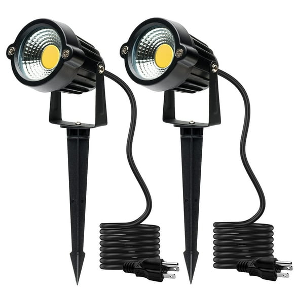 S SMIFUL Warm White Spot Lights LED Landscape Lighting Lights 5W 3000K Outdoor Spot Lights with Spiked Stand Waterproof Garden Spotlight for Yard House Lawn Decorative Lamp US 3- Plug (2 Lights)