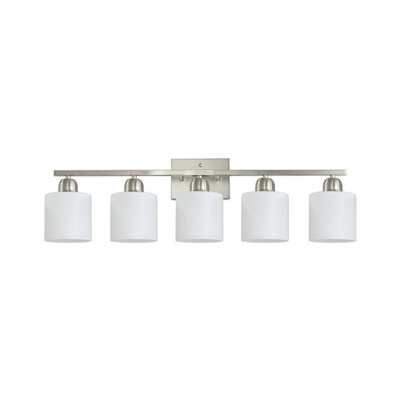 Brushed Nickel Bathroom Light Fixtures, 5-Light Modern Vanity Light Over Mirror, Wall Sconces with Milky White Frosted Glass Shades, E26 Socket (Bulbs Not Included)
