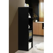 Hodedah 4-Shelf Wood Storage Bookcase for Home Office Organization, Black