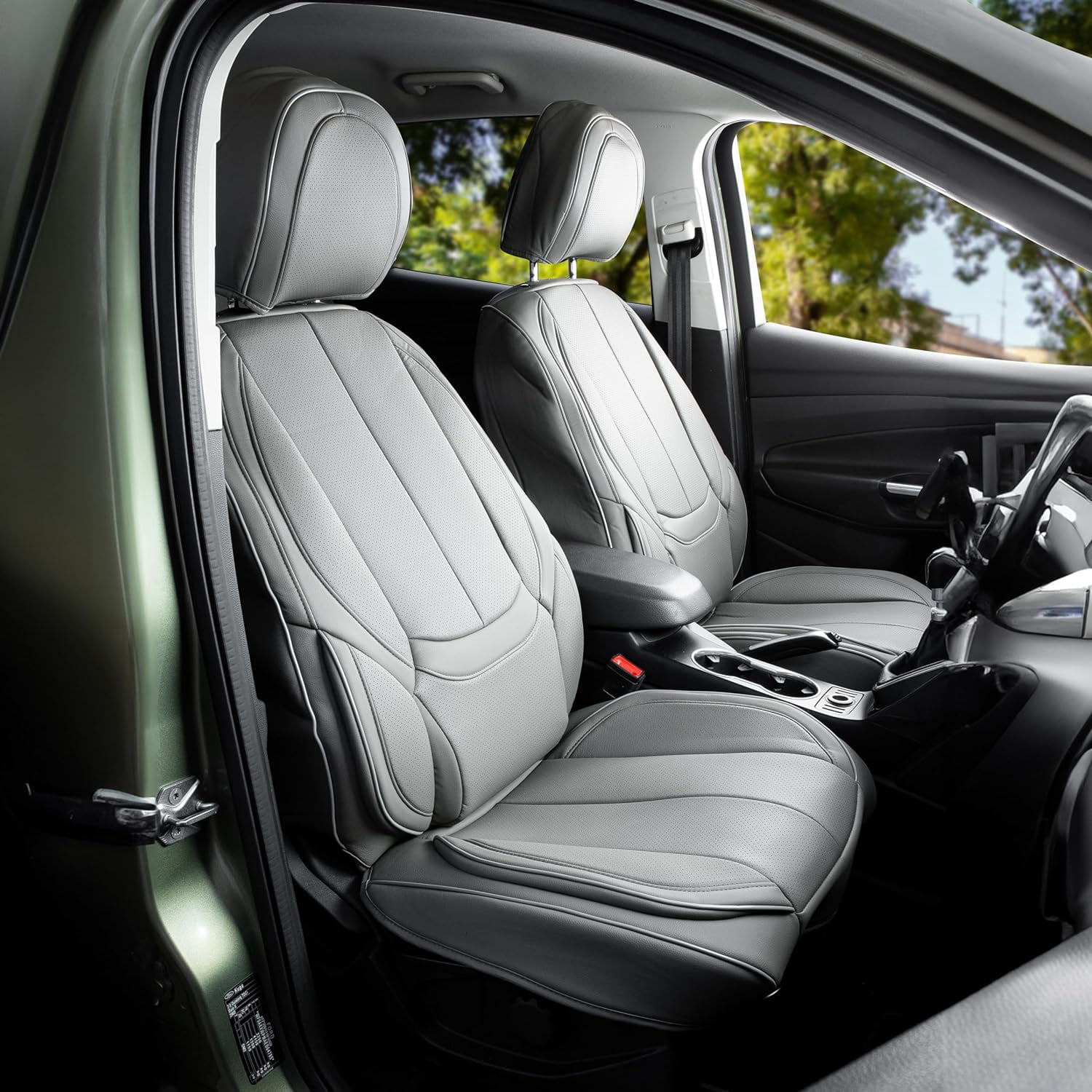 Zone Tech Full Set of 5 Car Seat Covers for Cars, Waterproof Leather Car Seat Protectors Full Set, Universal Auto Interior Fit for Most Sedans SUV Pick-up Truck GRAY