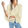 thumbnail image 4 of Odbmxy Plus Size Shirts for Women Summer 3/4 Sleeve Women Plus Size Tops Button up Lace Regular Solid Color Leisure Tops,Beige XXL, 4 of 8