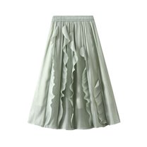 SWSMCLT Women's Ruffle Skirt Pleated Chiffon Elastic Waist Fashion A Line Summer Flowy Spring Elastic Elegant Light Green Small-Large