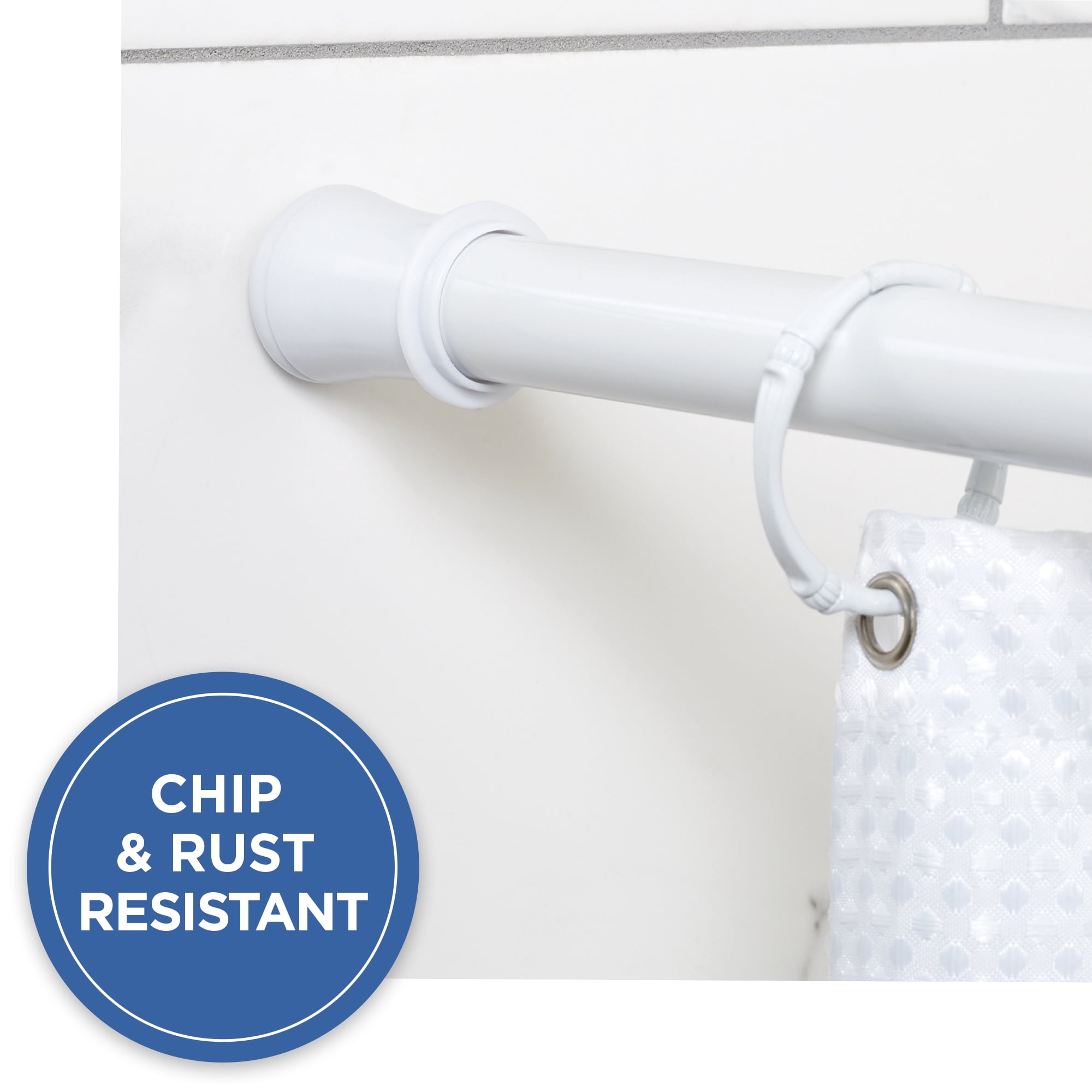 Twist Ease 41" to 76" Adjustable White Bathroom Tub Shower Curtain Tension Rod 