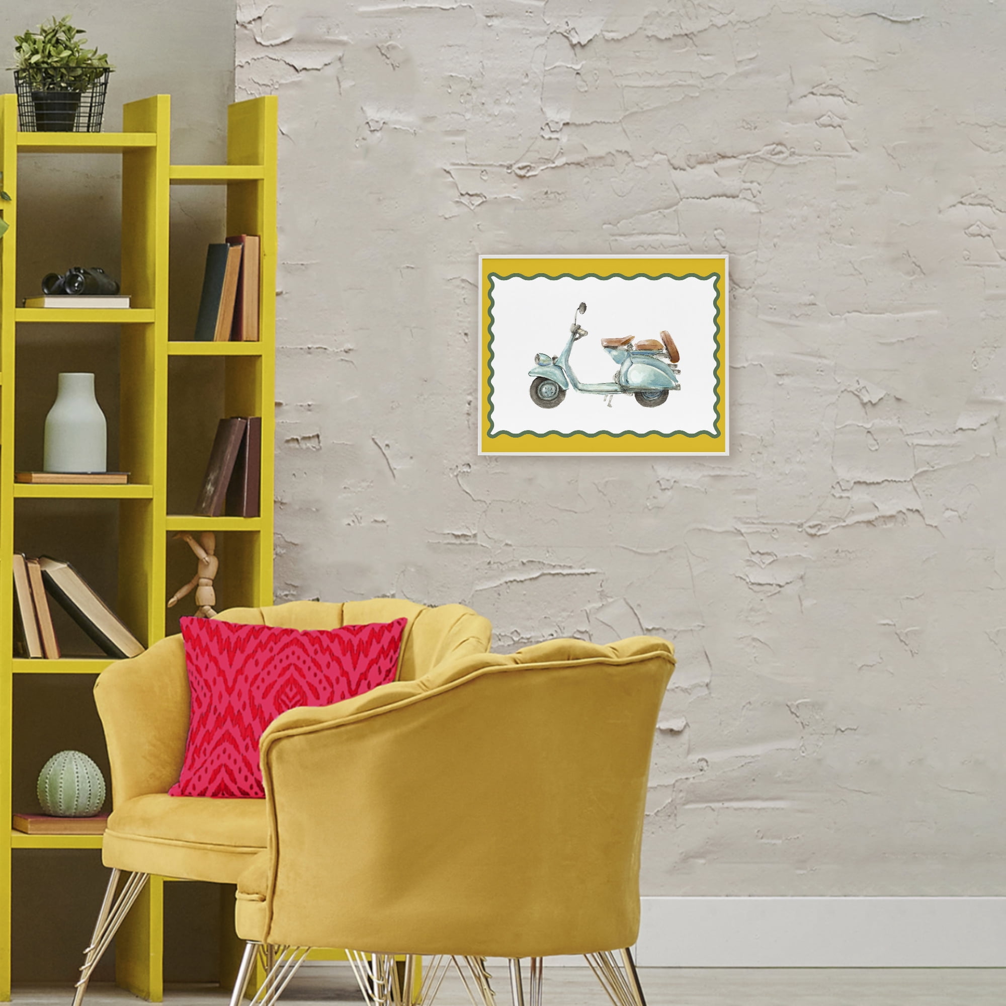 Stupell Industries Blue Vespa with Yellow Border White Framed Giclee Art, design by Lanie Loreth