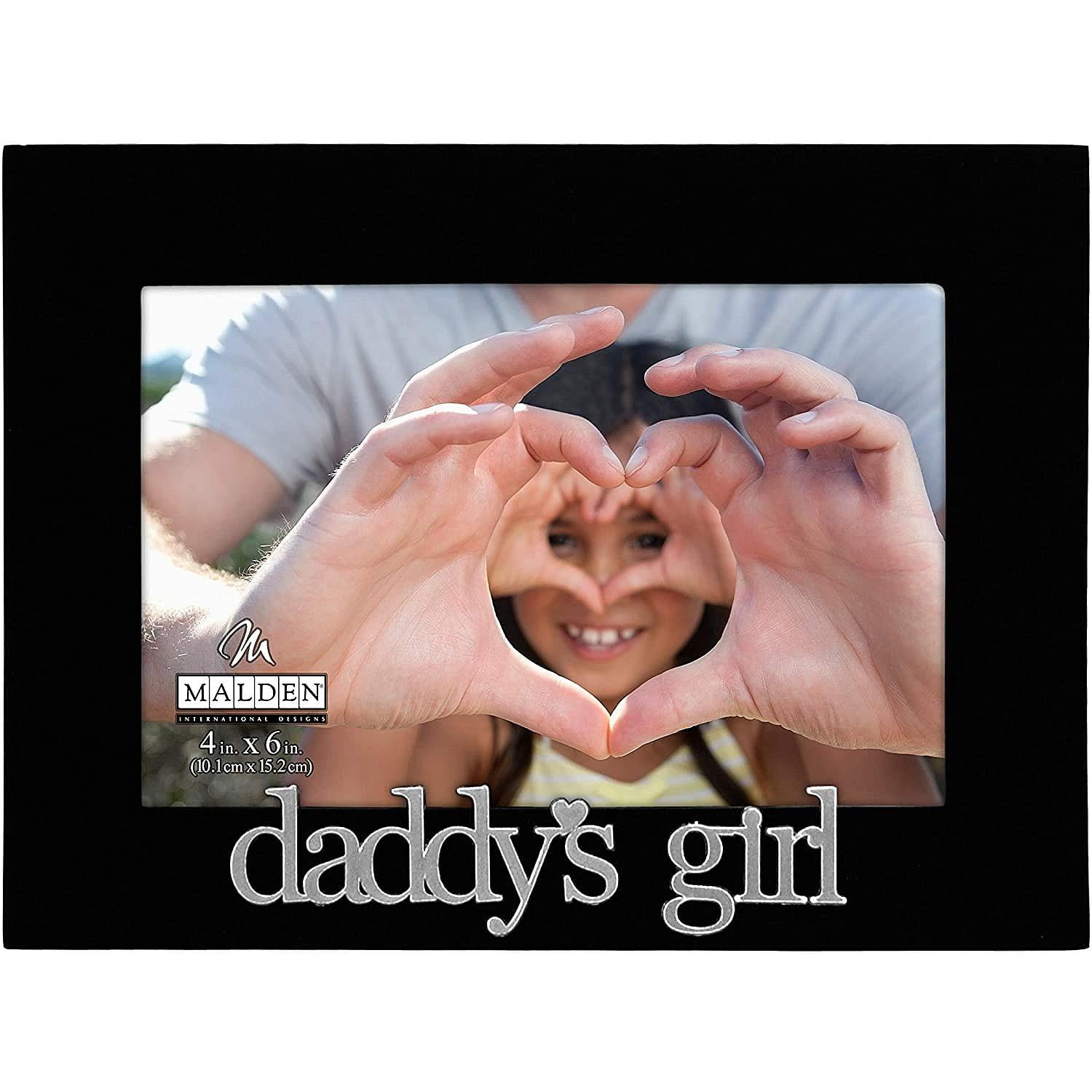 Malden Int Designs 4x6 Daddy’s Girl Expressions Picture Frame Silver Finish Daddy’s Girl Word Attachment Black MDF Wood Frame