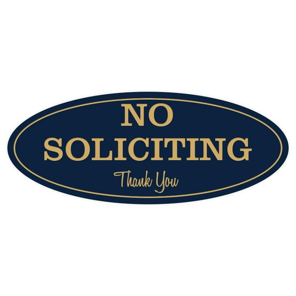 All Quality Oval No Soliciting Sign (Blue/Gold) - Small | Classic Door Plaque for Home Privacy and Security