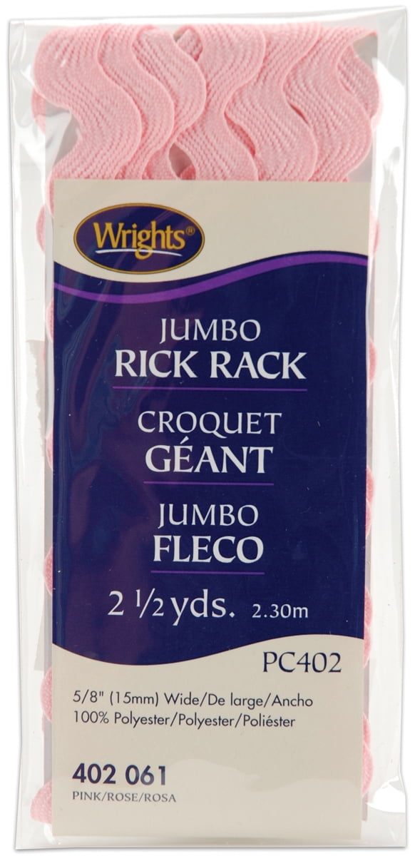 Jumbo Wrights 117-402-061 Polyester Rick Rack Trim Pink 2.5-Yard