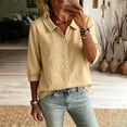 thumbnail image 6 of hoksml Women's Cotton Collared Blouse, 3/4 Sleeve Henley Button Tunic Top, Casual Loose Fit Solid Color Shirt, 6 of 8