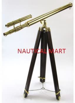 Nautical Brass Floor Standing Chrome Navigation Astor Spy Telescope Wood Tripod 