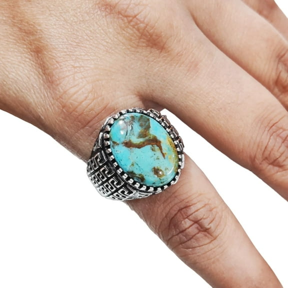 Tibetan Turquoise Ring, Silver Jewelry, 925 Silver Ring, Father's Day, AAA Natural Turquoise, December Birthstone Ring, Heavy Mens Ring, Spiritual Healing Gemstone, Christmas, Signet Mens Ring