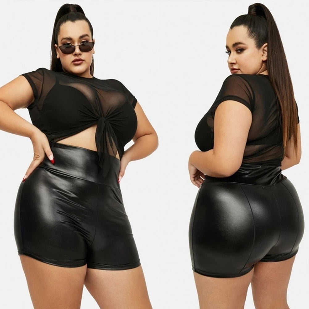 ALSLIAO Women faux leather three-point stretch sports yoga pant plus faux leather  shorts Black M - Walmart.com