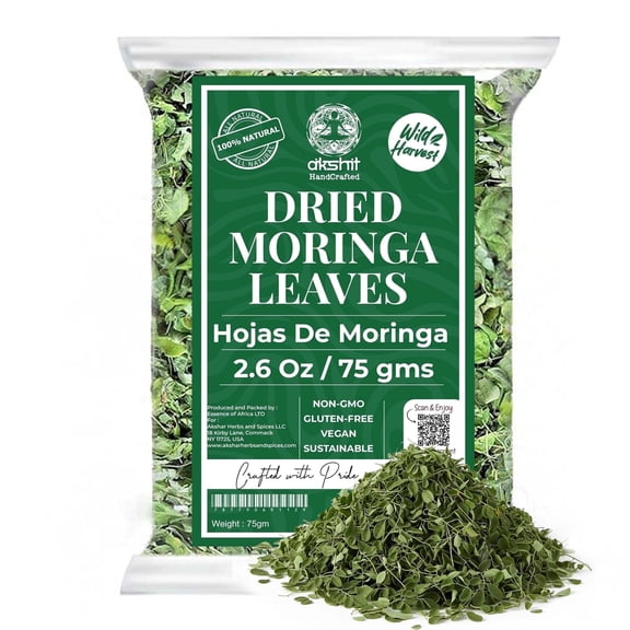 Akshit Moringa Leaves, 2.6oz, Dried From Fresh Moringa Oleifera Leaves, Loose Tea, Drumstick Tree
