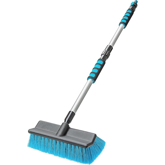 Car Wash Brush with 50'' Long Handle, Cleaning Hose Attachment, Brushes for Washing 10'' Soft Bristles Scratch-Free Auto, Truck, Boat, Floor and More