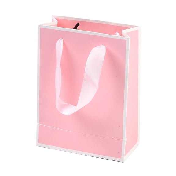 10pcs Rectangle Paper Bags with Ribbon Handles for Gift Bags and Shopping Bags Pink 20x10x28cm