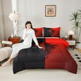 thumbnail image 4 of Feelyou Retro Gothic Graphic Bedding Comforter Set, Vintage Goth Graffiti Twin Comforter Sets, Black Red Reversible Bedding Set, Luxury Bedroom Decor, 2-Piece, 4 of 8