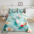 thumbnail image 3 of Feelyou Lucky Koi Fish Full Size Comforter Sets for Kids Women Girls, Lake Rose Flower Bedding Sets, Green, Blue Reversible, 3pcs, 3 of 6