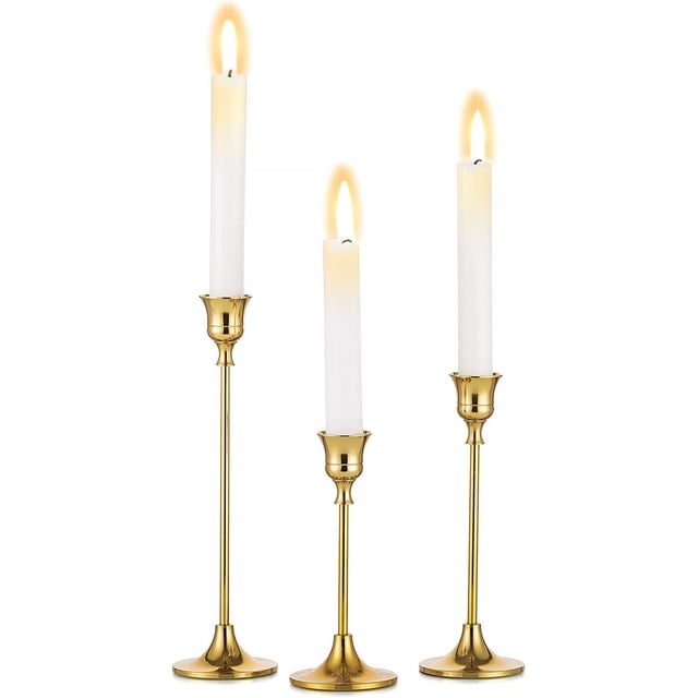 Juego de 3 candelabros Decorativos Brillar de Cono dorado metal para mesa Boda