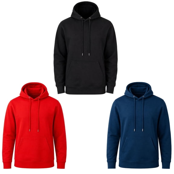Pukka Blanks Adult Heavyweight 300 GSM Fleece Hoodie Multipack Set, Black   Harbour Blue   Red, XL