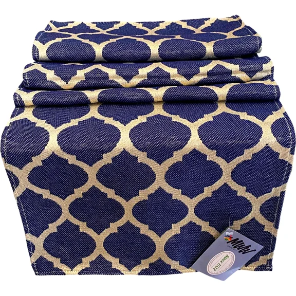 QUEST- Ikat Table Runner Moroccan Me Crazy Mediterranean Decor Blue G Thread 72" New