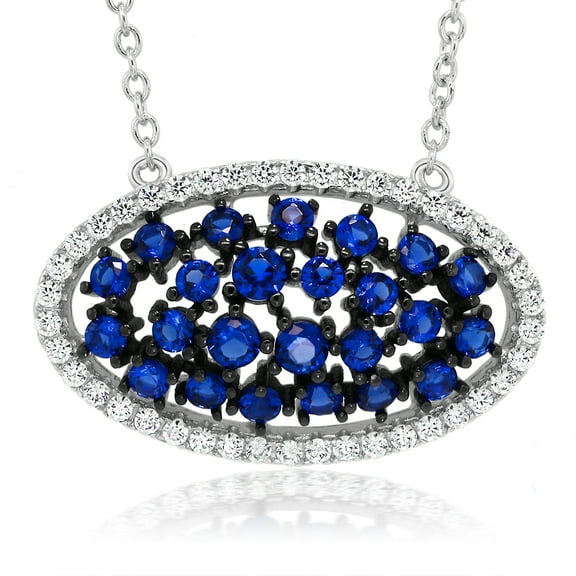 Gem Stone King 925 Sterling Silver Blue Created Sapphire and White CZ Pendant on 18 inches Silver Chain