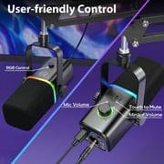 ZealSound XLR/USB Dynamic Microphone for Gaming Podcast,Mic for iPhone Phone PC Computer Gaming Streaming Microphone with RGB Light,Mute Button,Mic Gain,Headphones Jack,Boom Arm Stand,Singing YouTube
